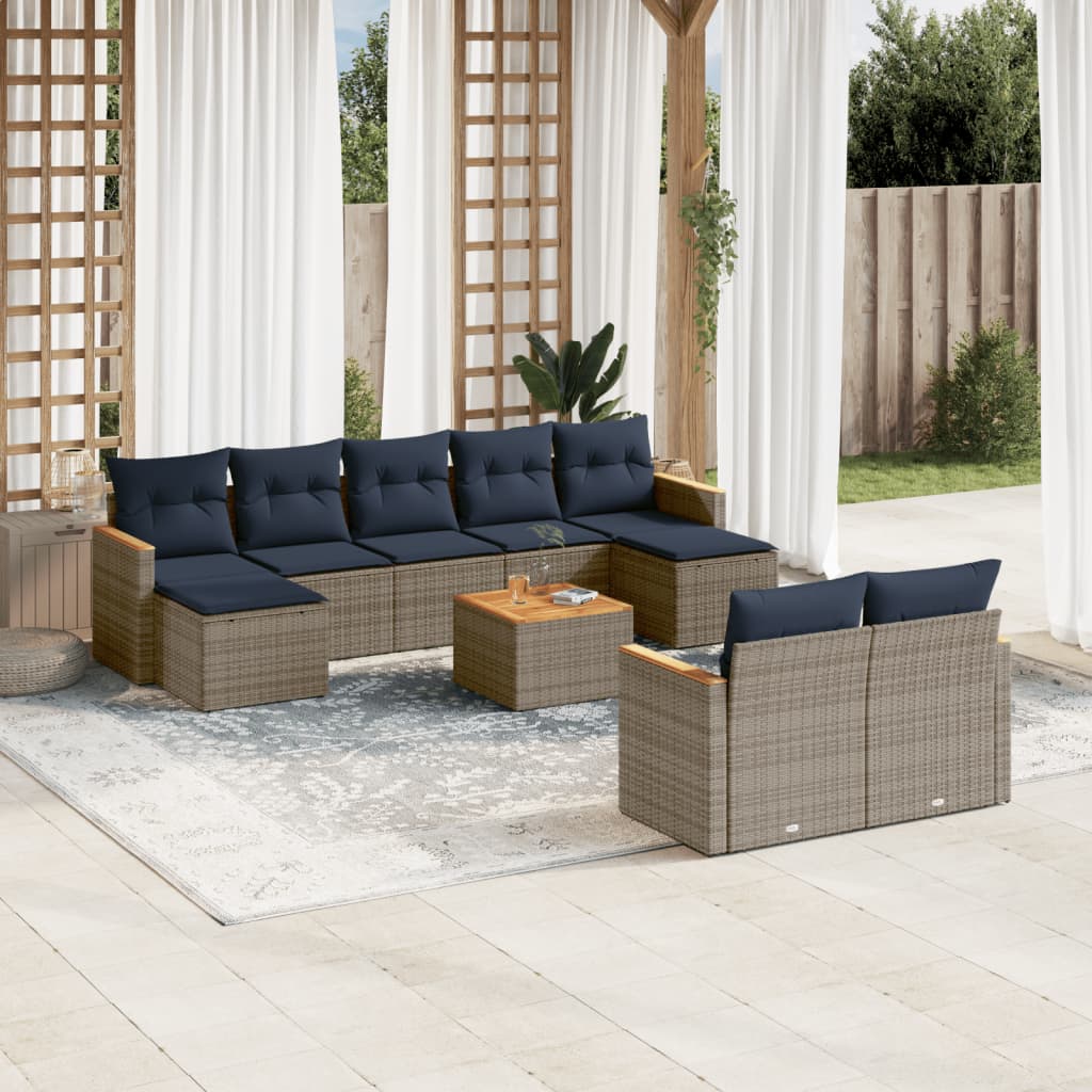 Conjunto de sofá de jardim com 10 peças e almofadas em rattan sintético cinza