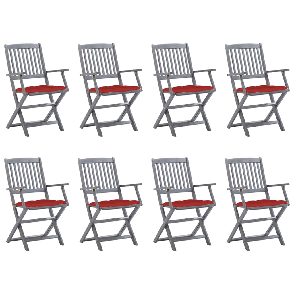 Cadeiras de exterior dobráveis 8pcs c/ almofadões acácia maciça