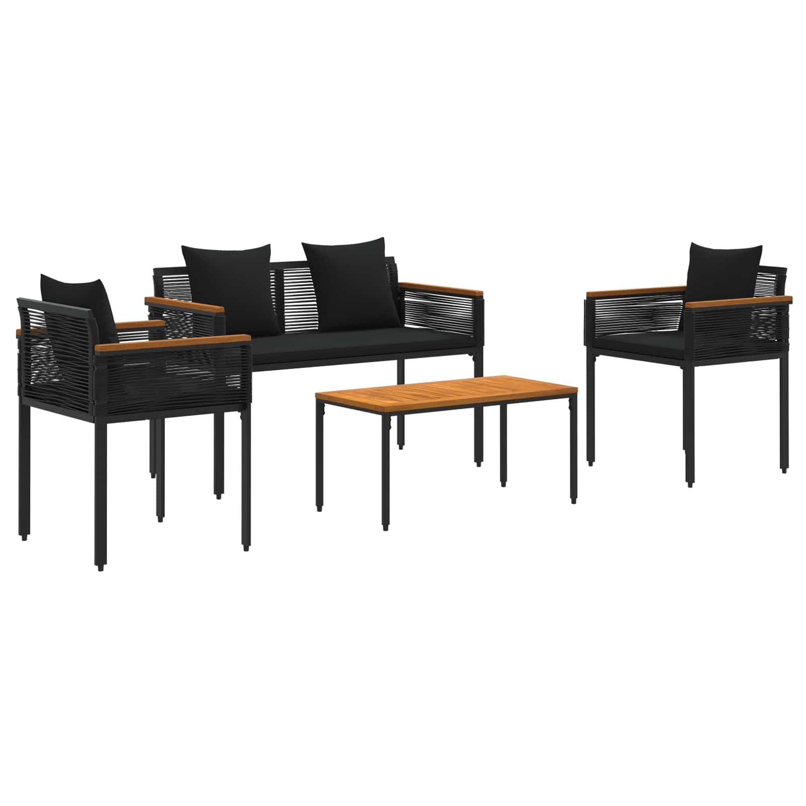 Conjunto de móveis para exterior 4 unid. preto vime PE