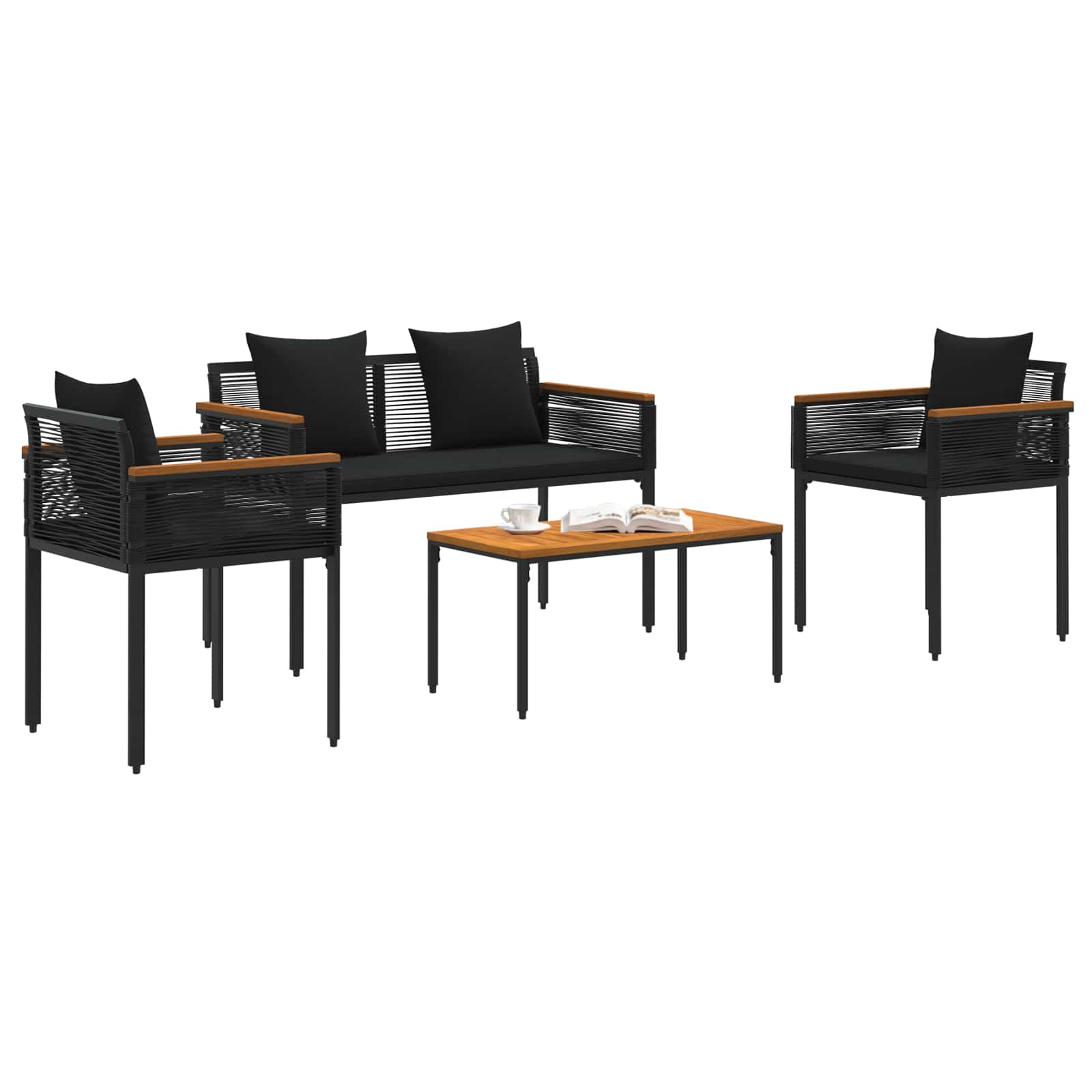 Conjunto de móveis para exterior 4 unid. preto vime PE