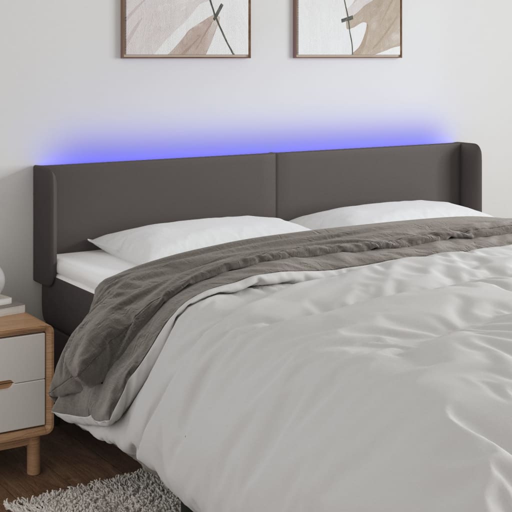 Cabeceira cama c/ LED 163x16x78/88 cm couro artificial cinzento