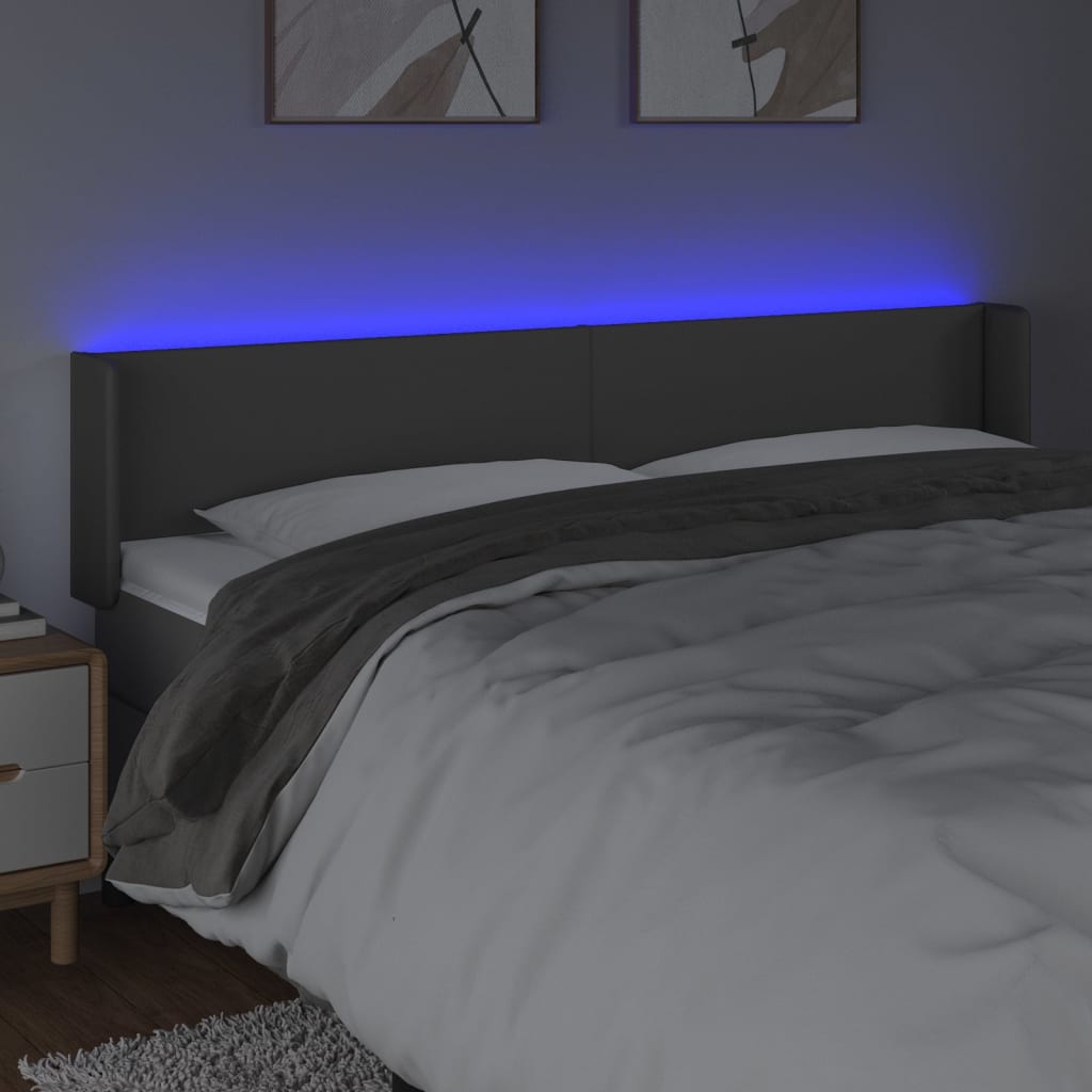 Cabeceira cama c/ LED 163x16x78/88 cm couro artificial cinzento