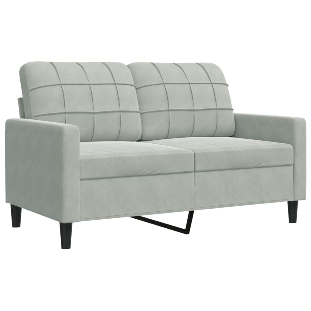 3 Pcs conjunto de sofás com almofadões veludo cinzento-claro