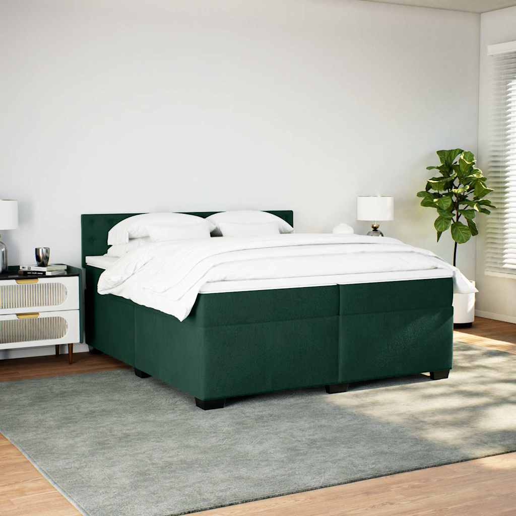 Cama com molas/colchão 200x200 cm veludo verde-escuro