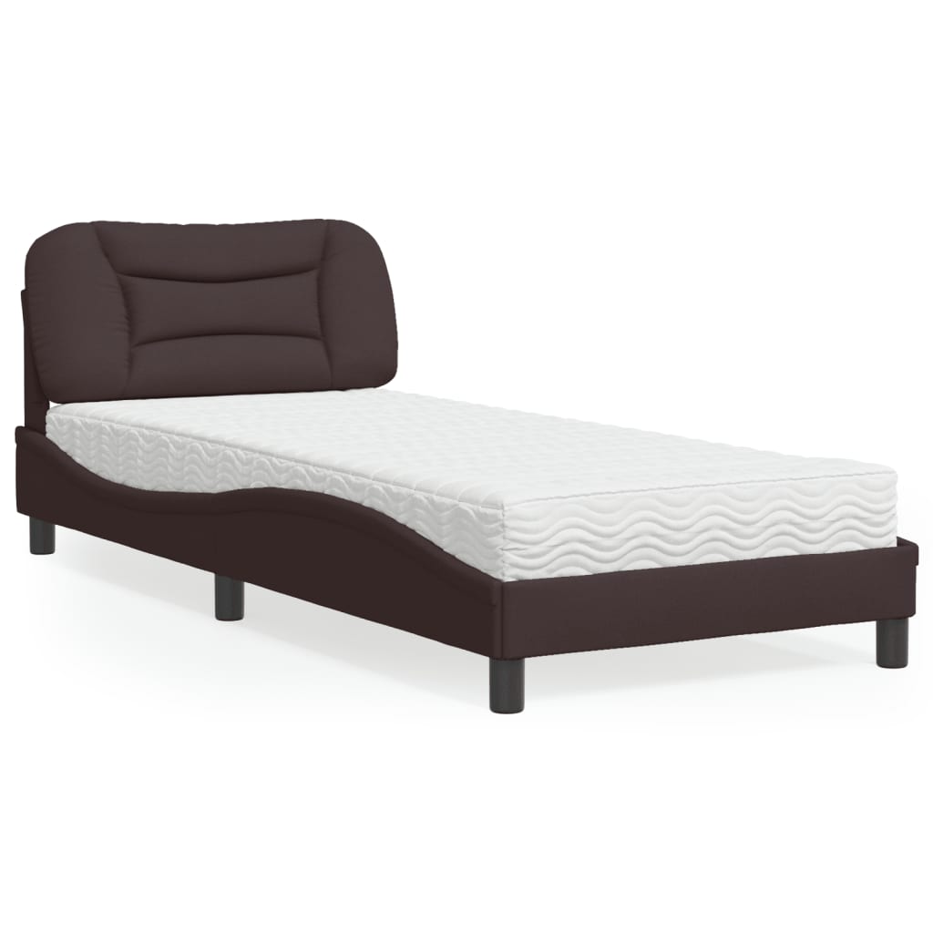 Cama com colchão hvar 90x190 cm tecido castanho-escuro