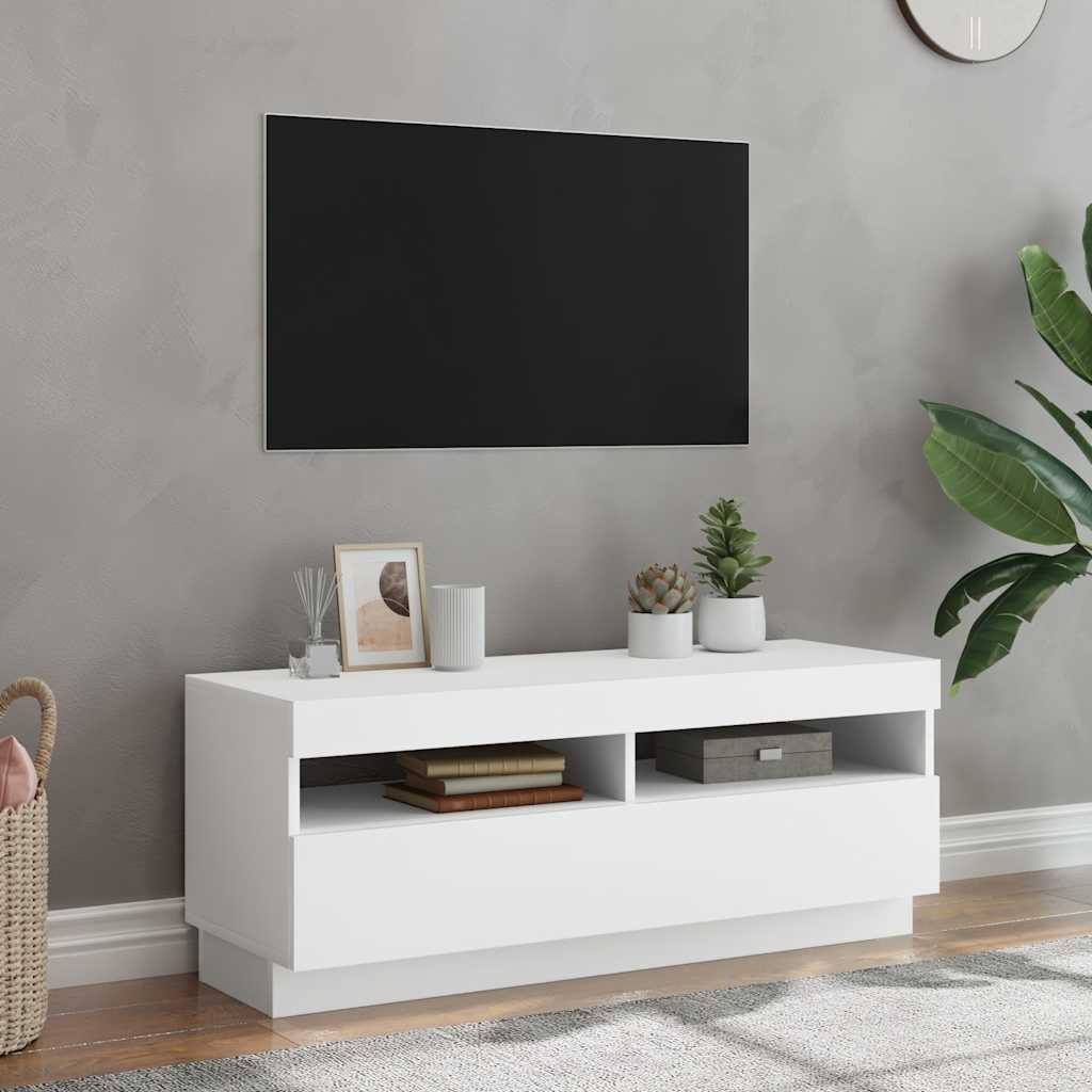 Móvel de TV com luzes LED 100x35x40 cm branco