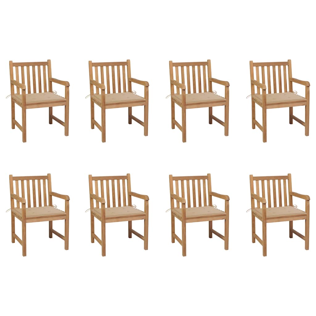 Cadeiras de jardim c/ almofadões bege 8 pcs teca maciça