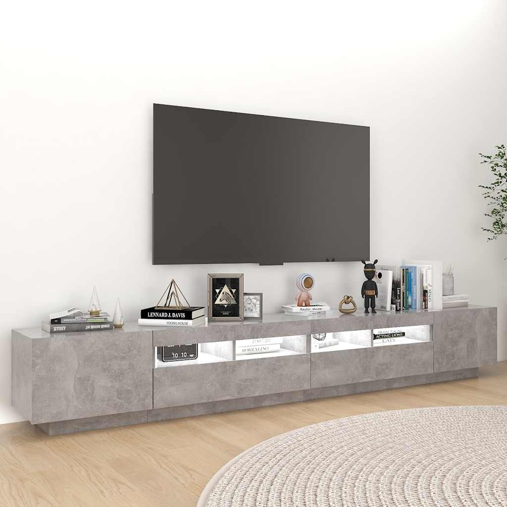 Móvel de TV com luzes LED 260x35x40 cm cinzento cimento