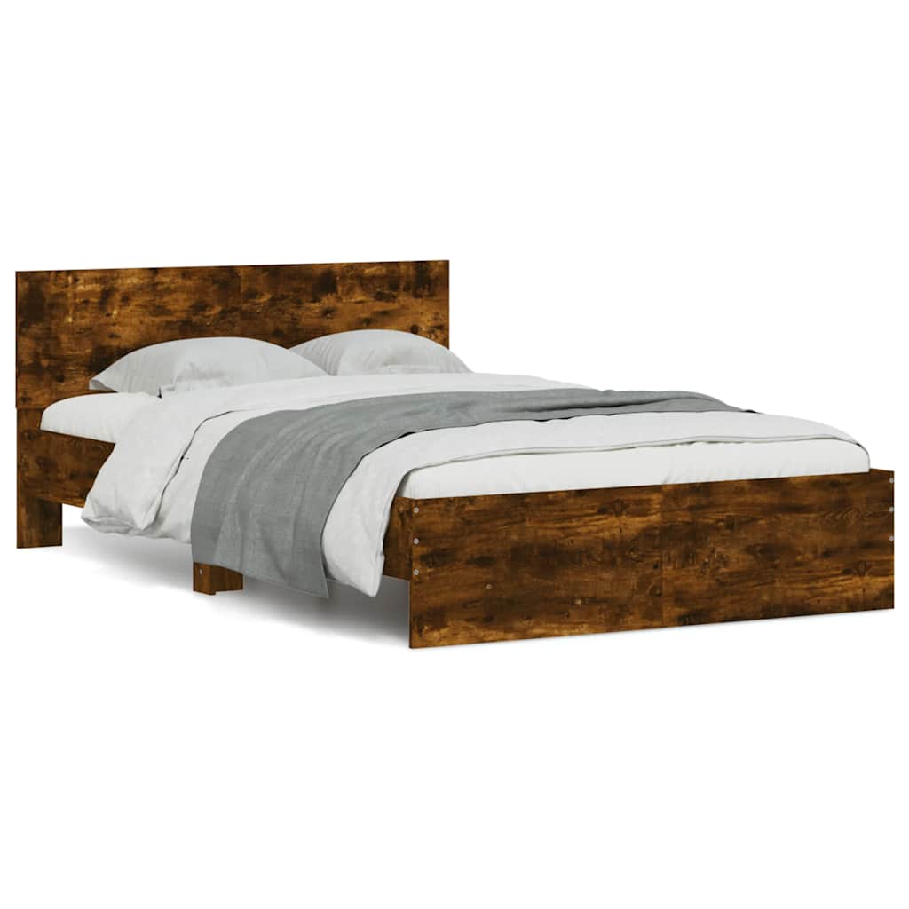 Estrutura cama c/ cabeceira/luzes LED 120x190cm carvalho fumado
