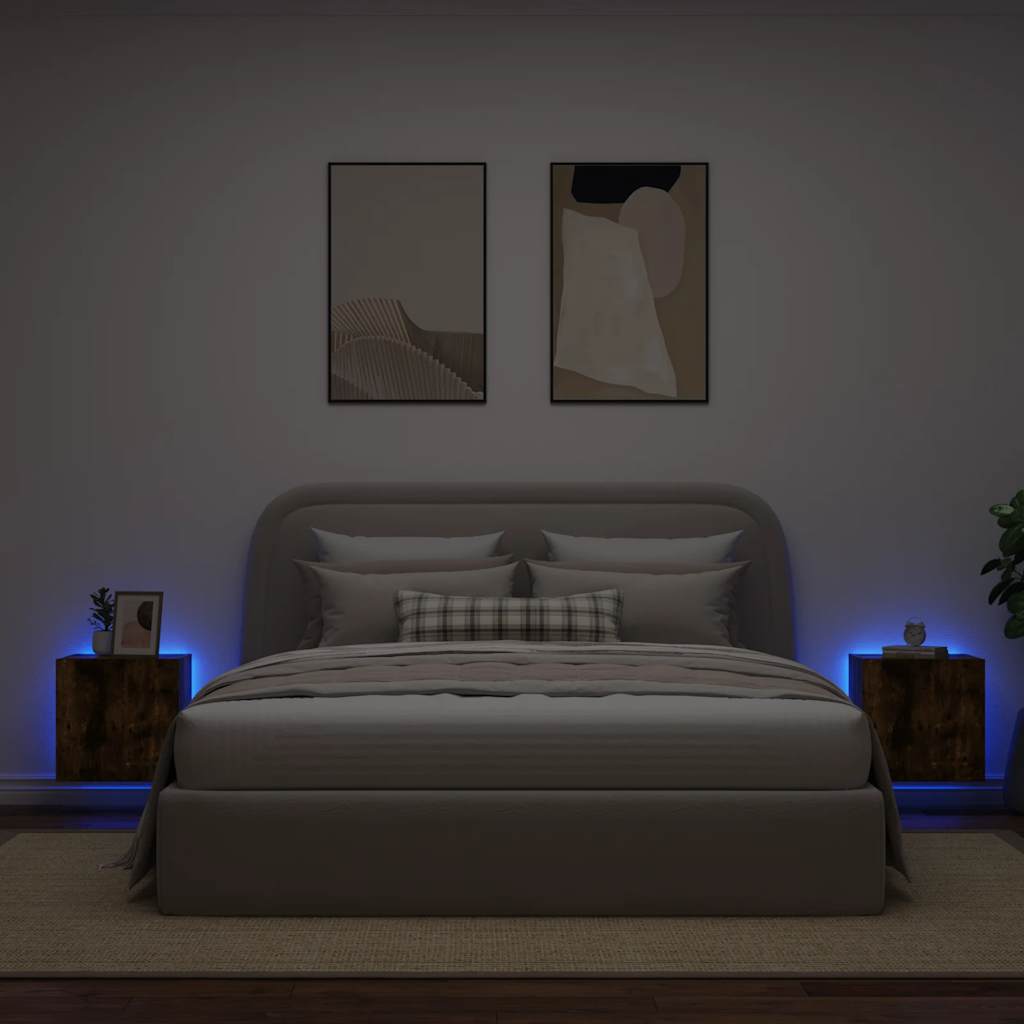 Móveis de parede para TV com luzes LED 2 pcs carvalho fumado