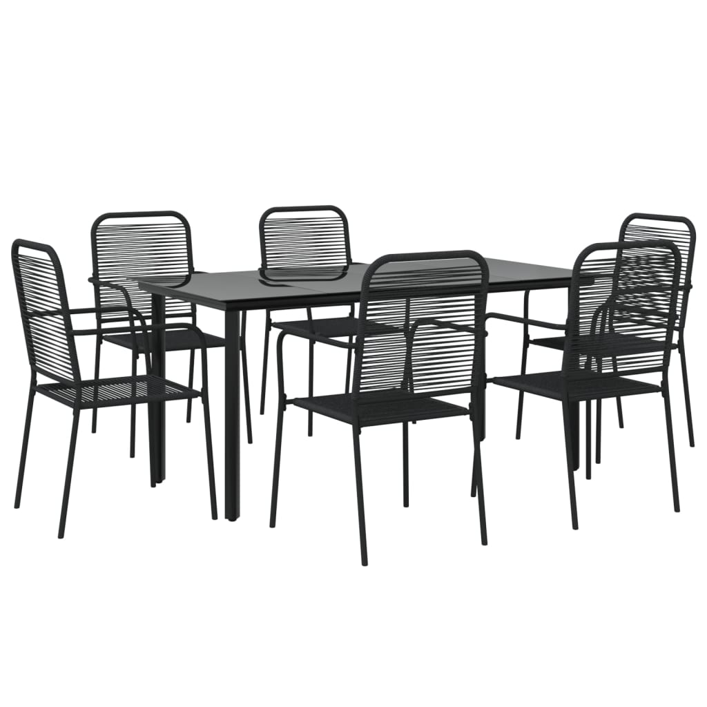 7 Pcs conjunto de jantar p/ jardim corda de algodão e aço preto