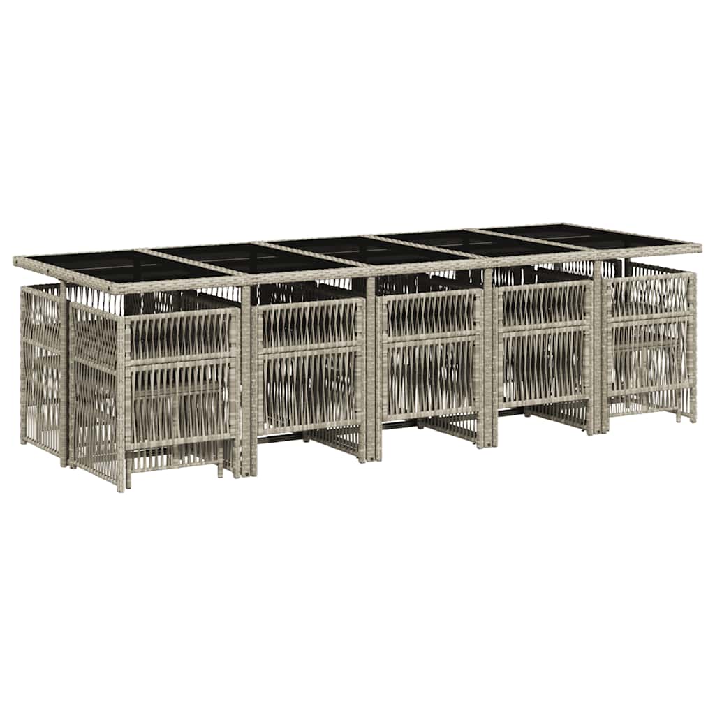 15 Pcs conj. jantar jardim c/ almofadões vime PE cinzento-claro