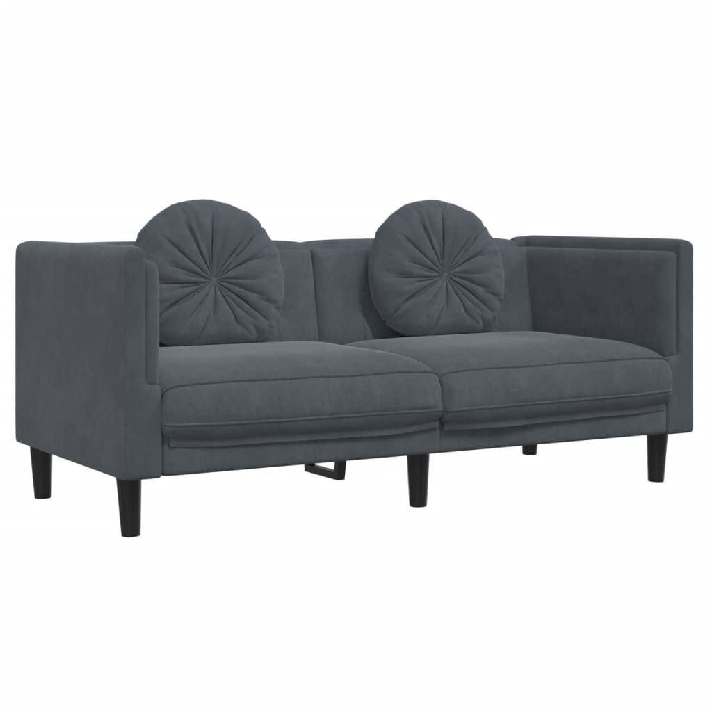 2 Pcs conjunto de sofás com almofadas veludo cinzento-escuro