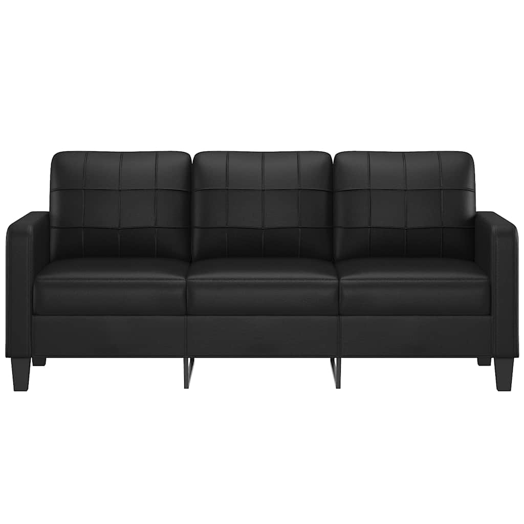 Sofá de 3 lugares 180 cm couro artificial preto