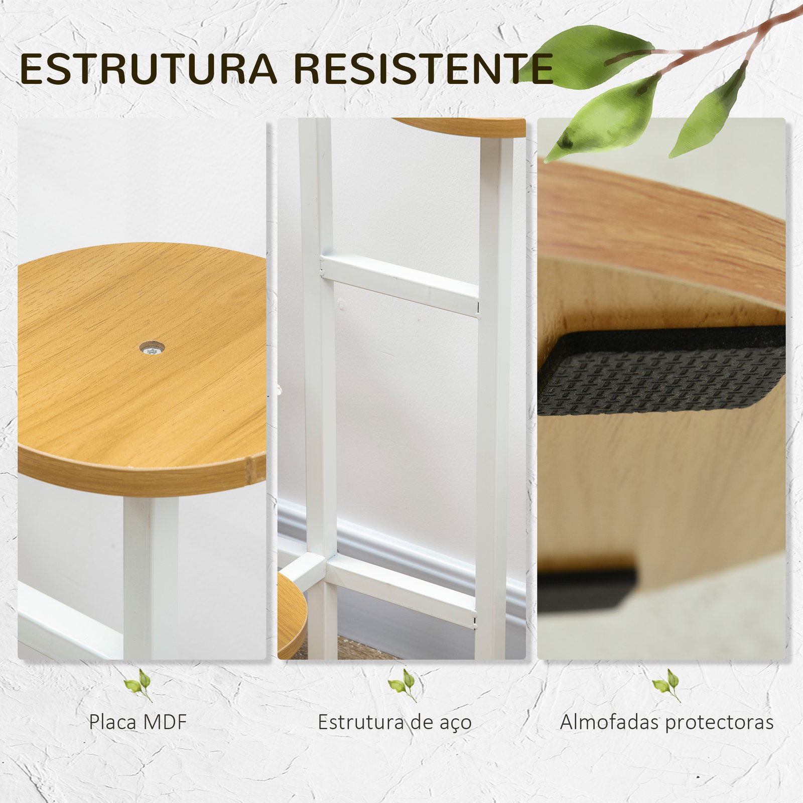 Suporte para plantas de 4 níveis suporte para vasos de plantas com estrutura de aço 40x40x95,5cm madeira e branco