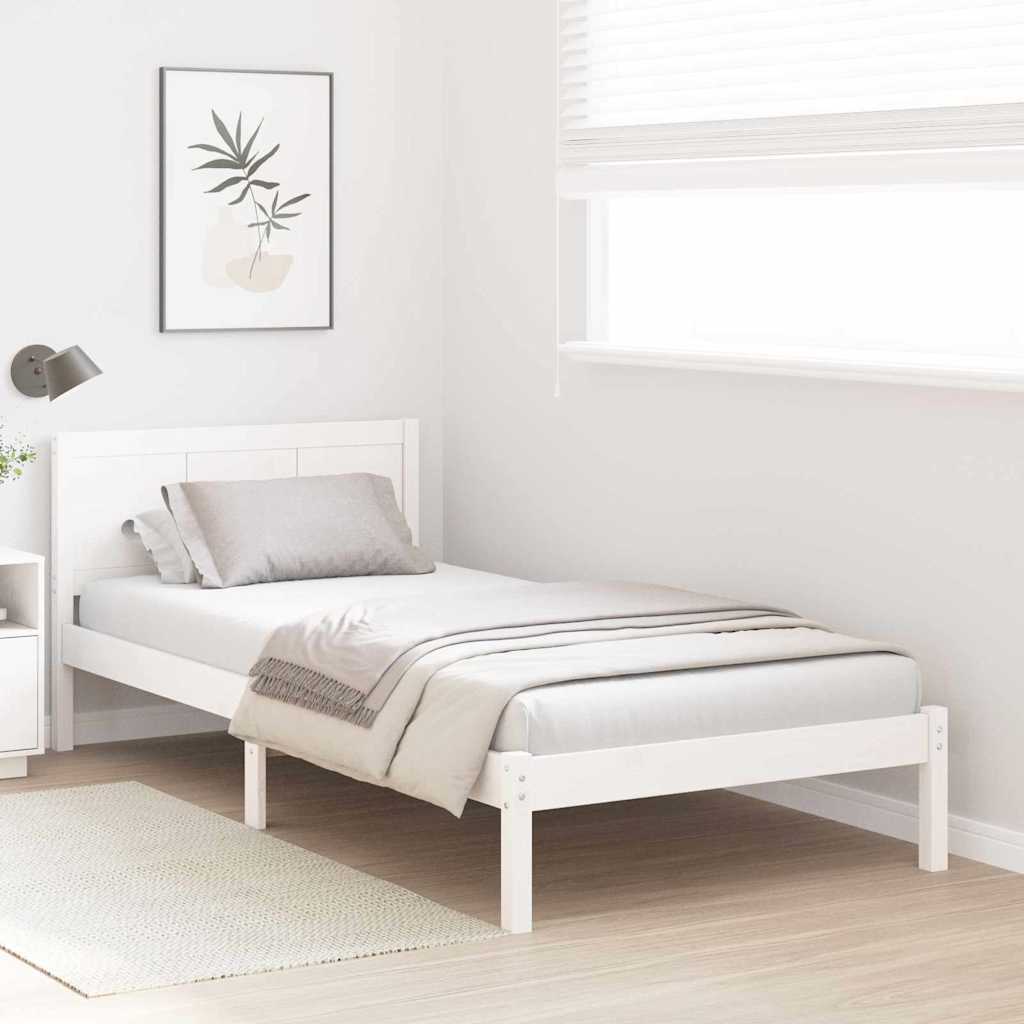 Estrutura da cama branco 100 x 200 cm madeira de pinho maciça