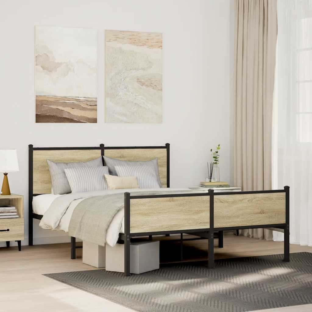 Estrutura de cama sem colchão 140x190 cm metal carvalho sonoma