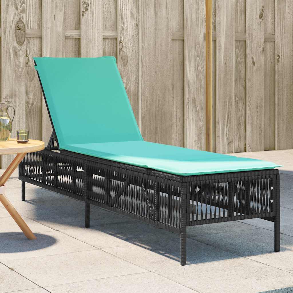 Espreguiçadeira com almofada em rattan sintético preto