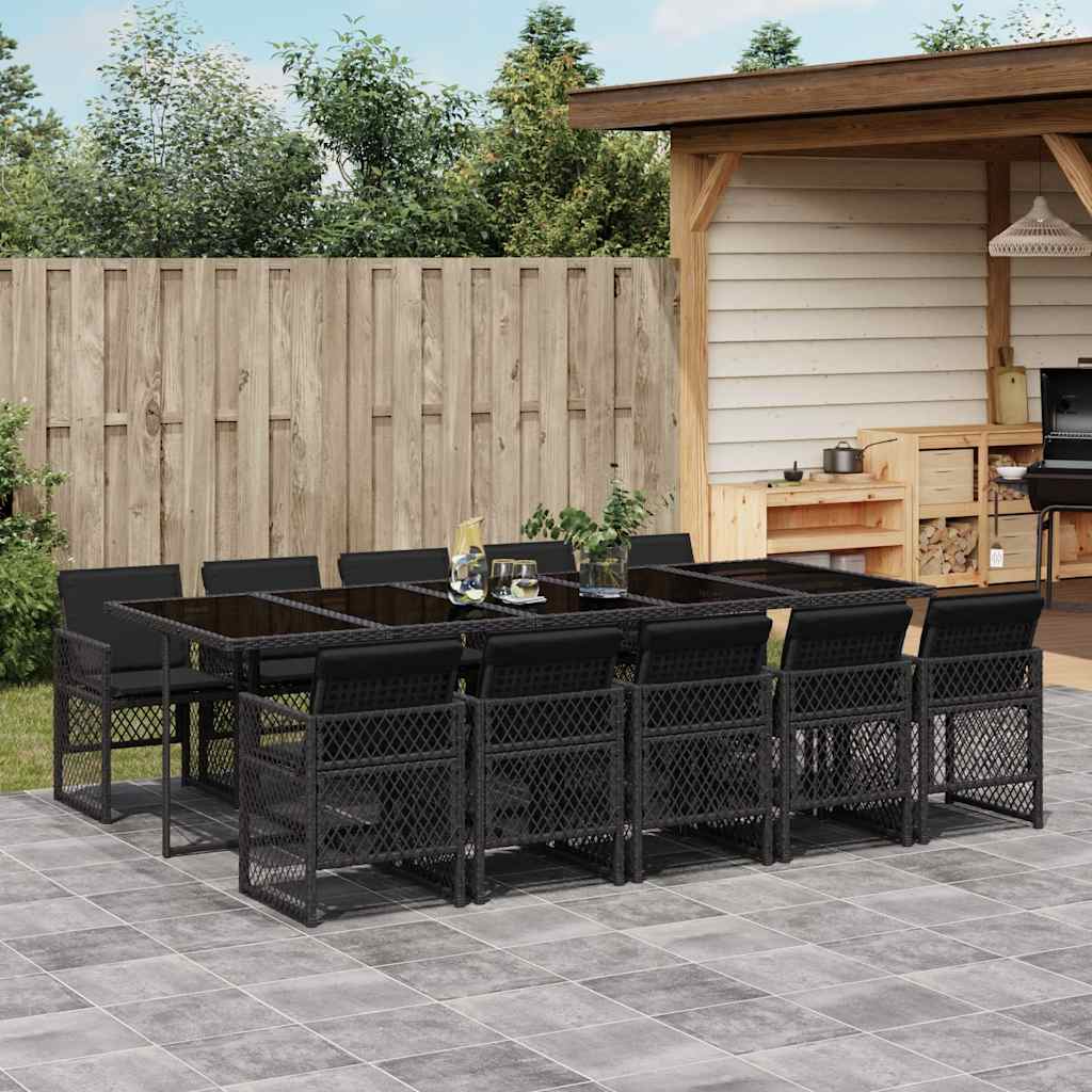 11 Pcs conjunto de jantar p/ jardim c/ almofadões vime PE preto