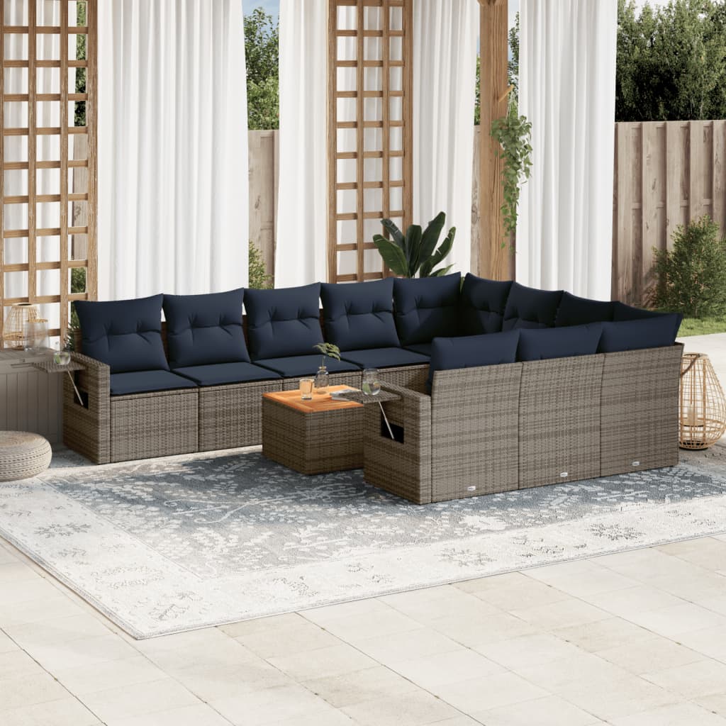 Conjunto de sofá de jardim com 11 peças e almofadas em rattan sintético cinza