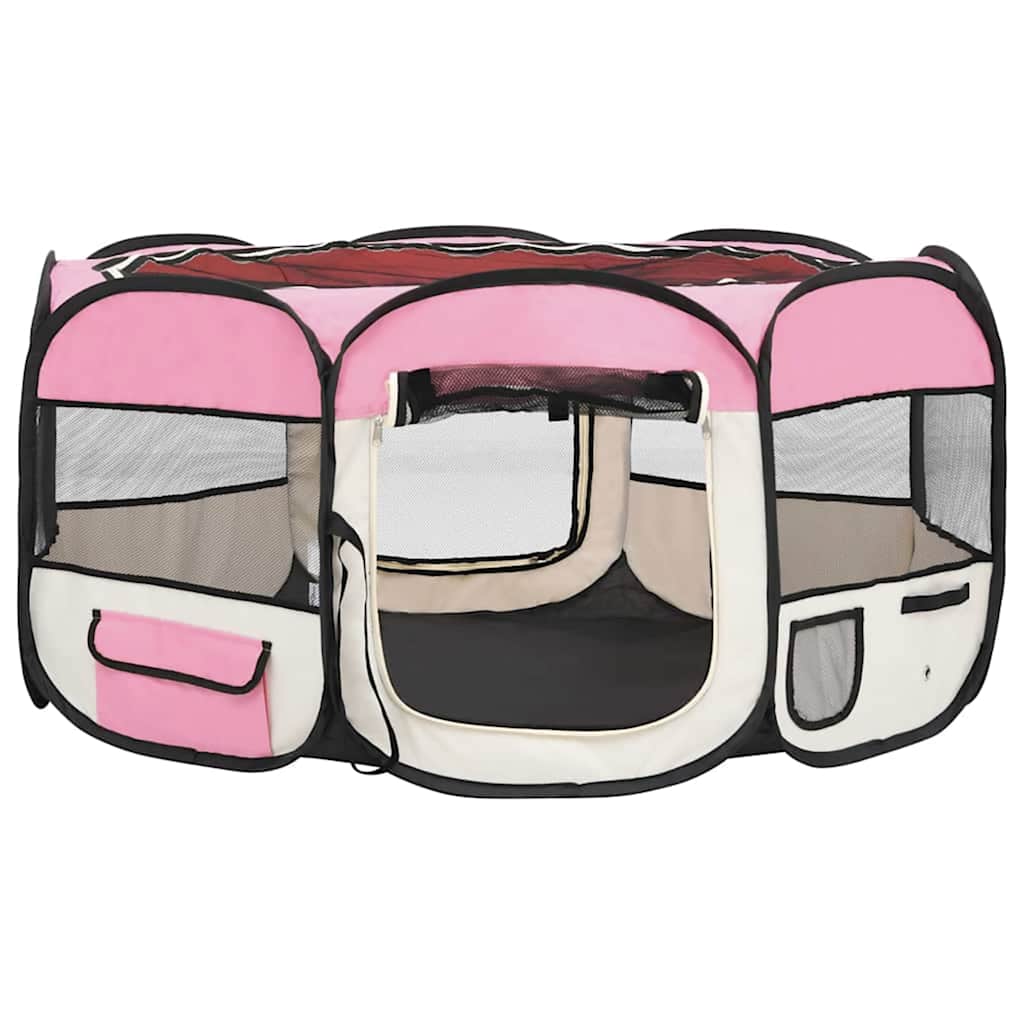 Parque dobrável p/ cão c/ saco de transporte 145x145x61cm rosa