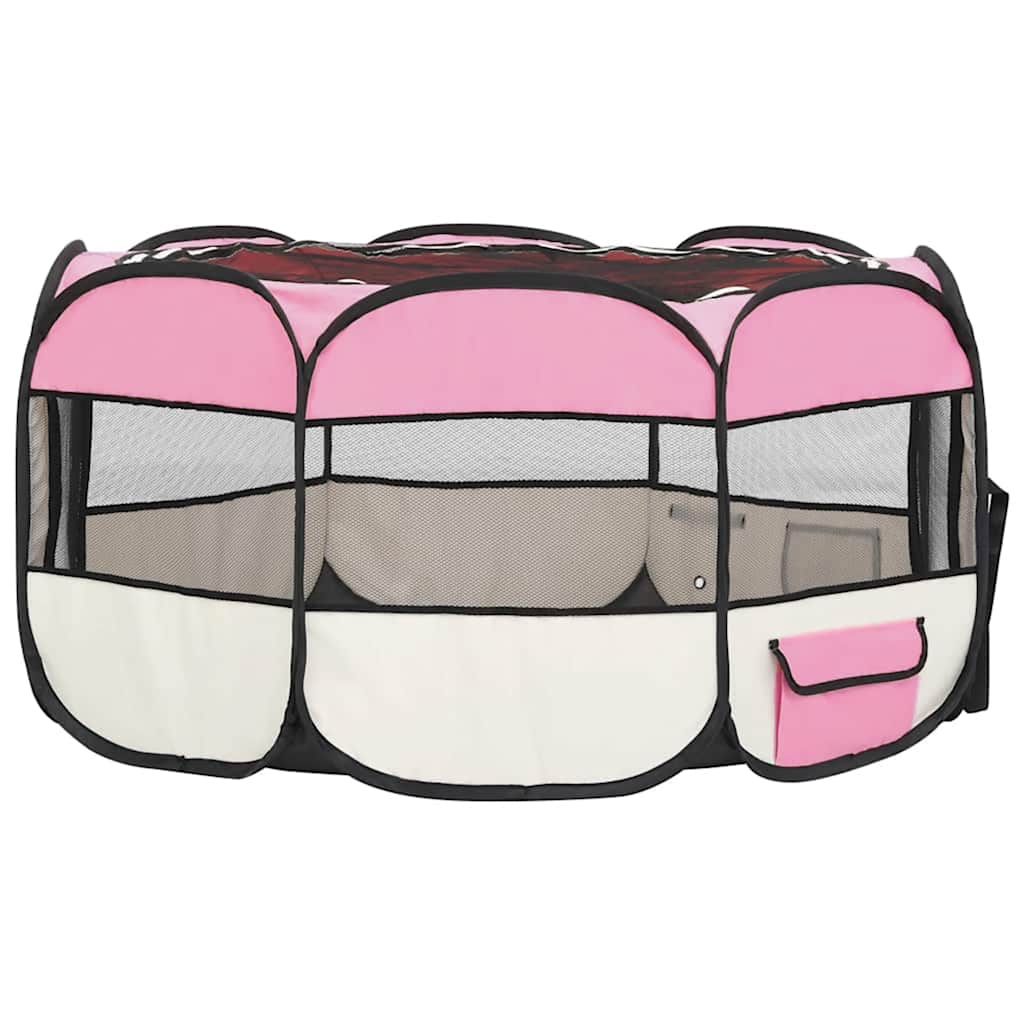 Parque dobrável p/ cão c/ saco de transporte 145x145x61cm rosa