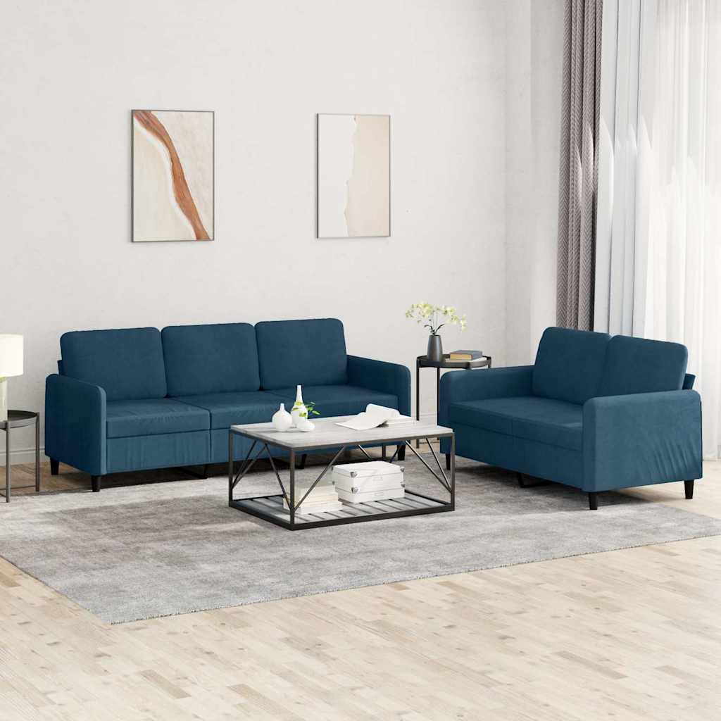 2 Pcs conjunto de sofás veludo azul