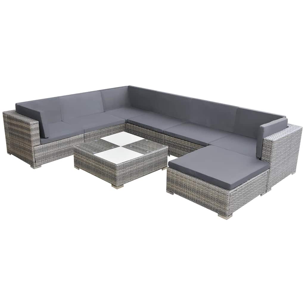 8 Pcs conjunto lounge de jardim c/ almofadões vime PE cinzento