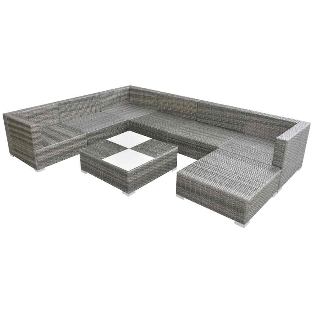 8 Pcs conjunto lounge de jardim c/ almofadões vime PE cinzento