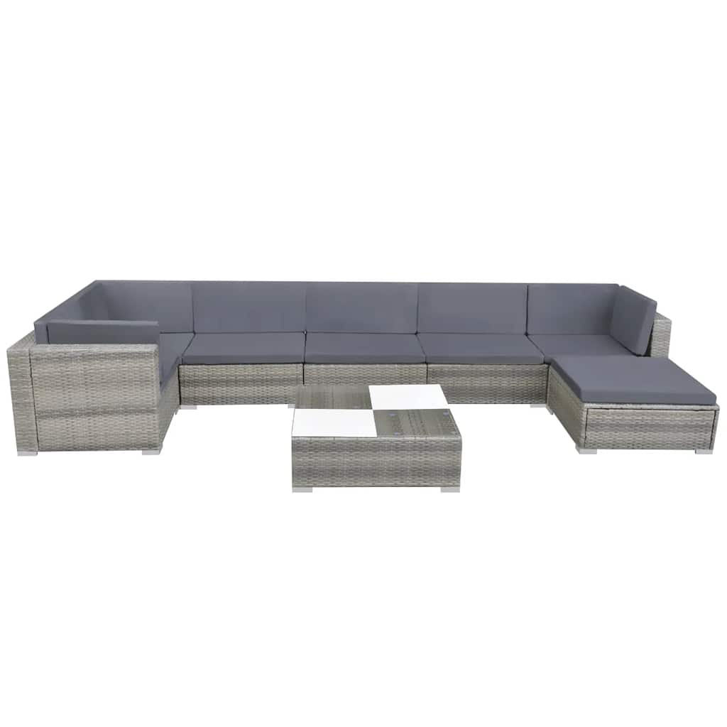 8 Pcs conjunto lounge de jardim c/ almofadões vime PE cinzento