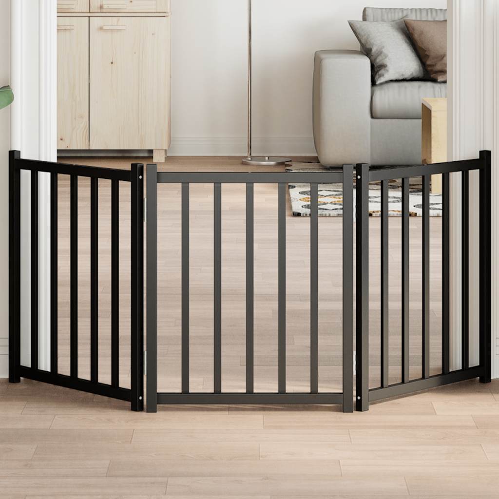 Portão p/ cães dobrável 3 painéis 150 cm abeto maciço preto