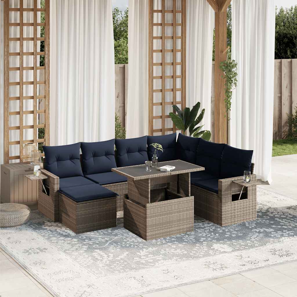 Conjunto de sofá de jardim com 8 peças e almofadas em rattan sintético cinza