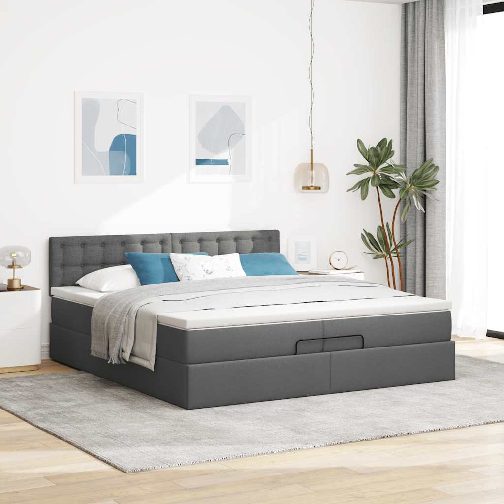 Estrutura de cama otomana com colchão 200x200cm cinzento-escuro