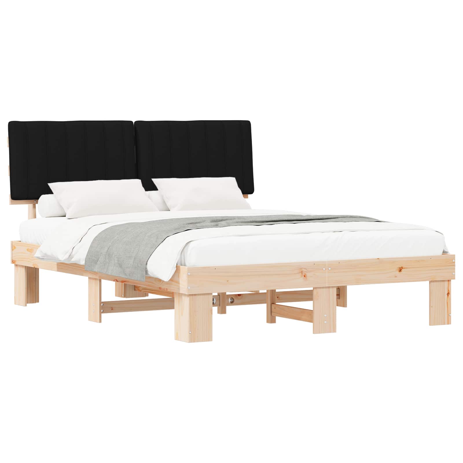 Estrutura de cama com cabeceira estofada preto 150 x 200 cm