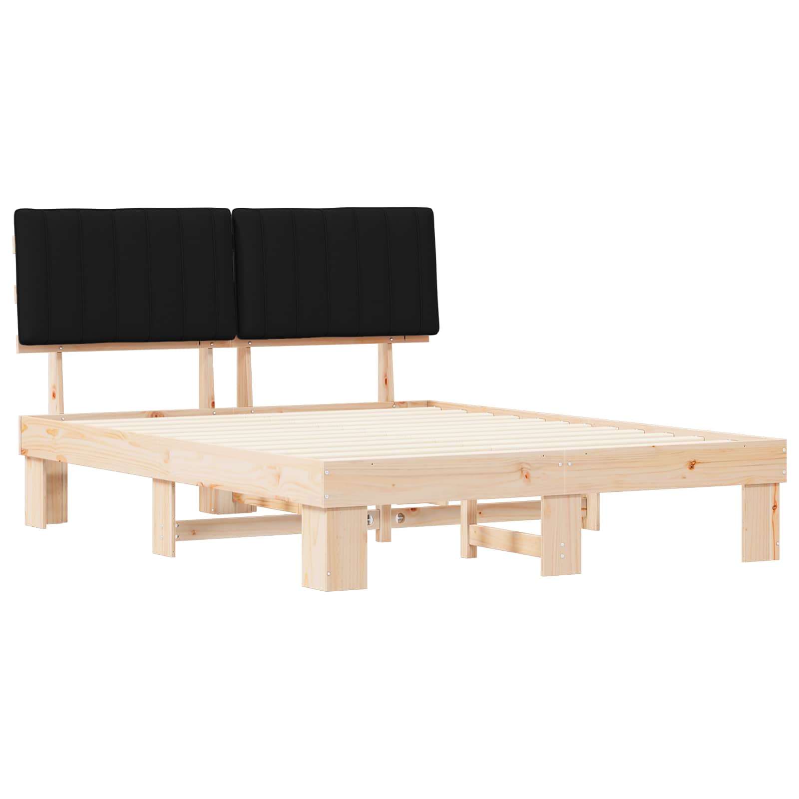 Estrutura de cama com cabeceira estofada preto 150 x 200 cm