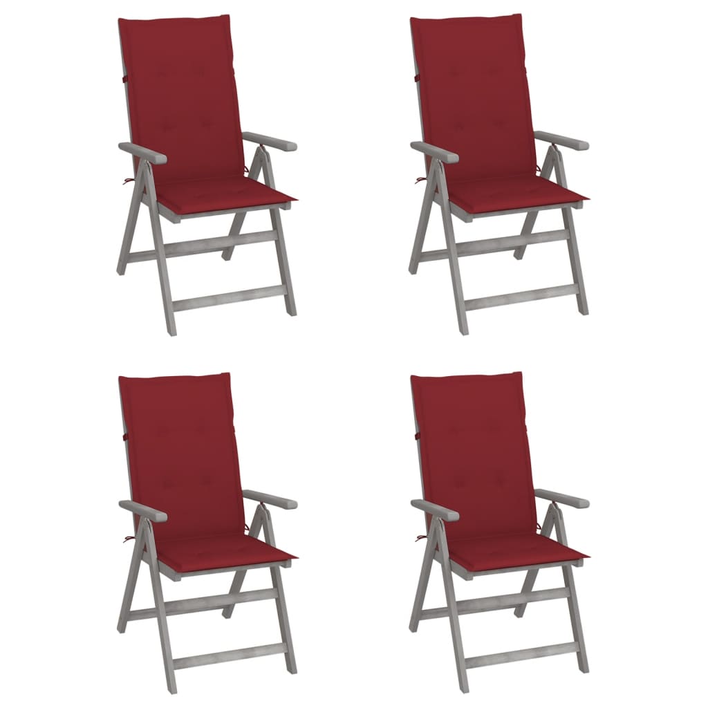 Cadeiras jardim reclináveis c/ almofadões 4 pcs acácia maciça
