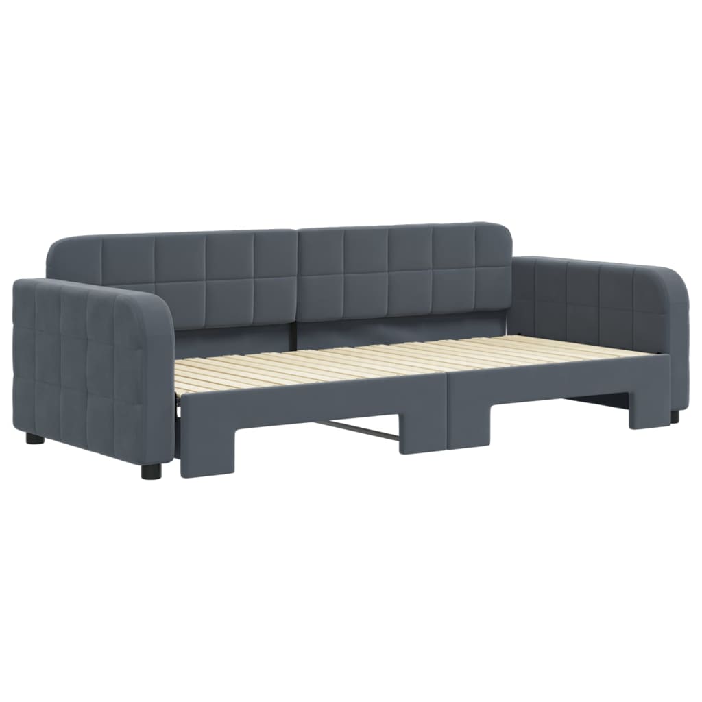 Sofá-cama com gavetão 90x200 cm veludo cinzento-escuro
