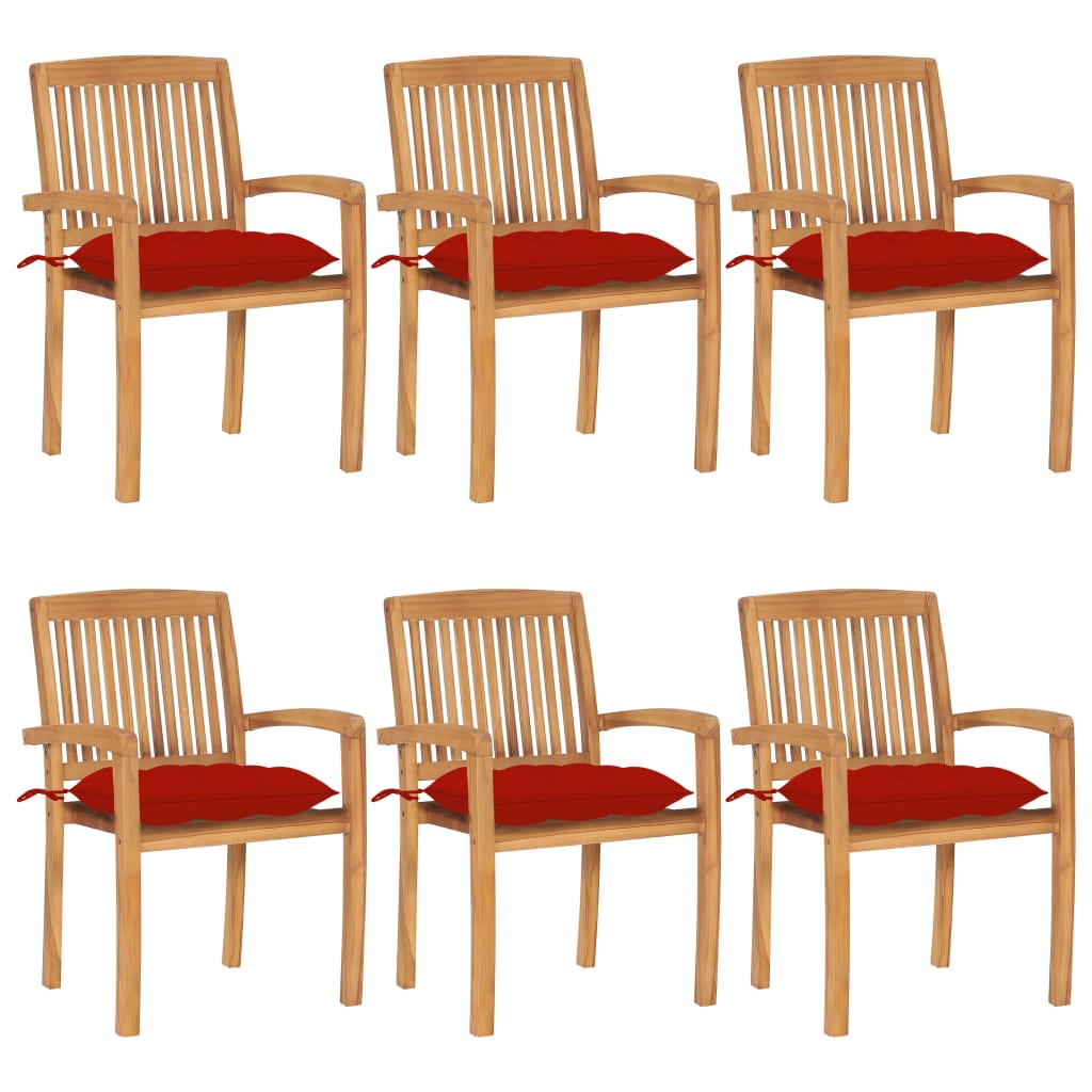 Cadeiras de jardim empiháveis c/ almofadões 6 pcs teca maciça