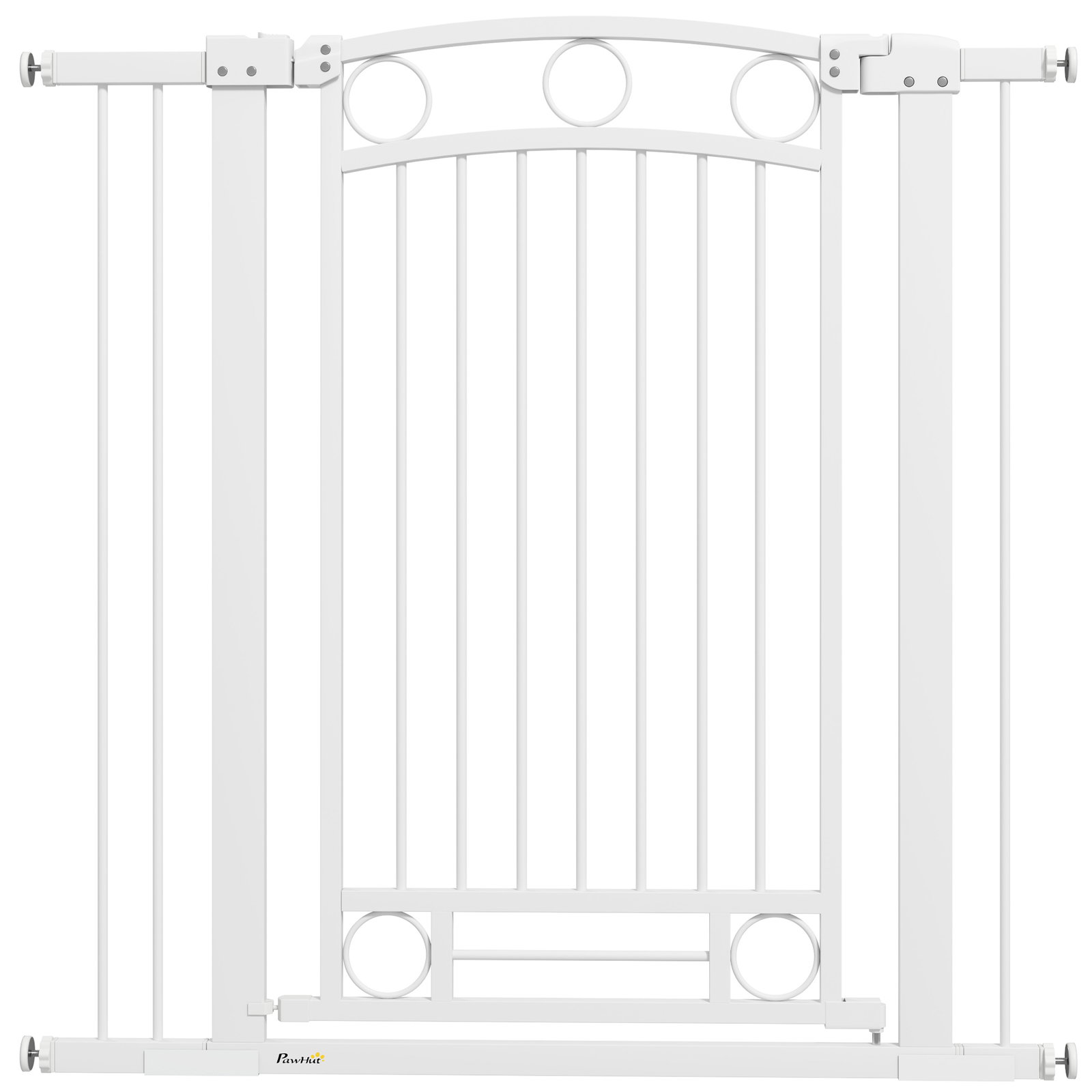 Barreira de segurança para cães com largura ajustável 76-104 cm 2 extensões para escadas e portas 76-104x104 cm branco