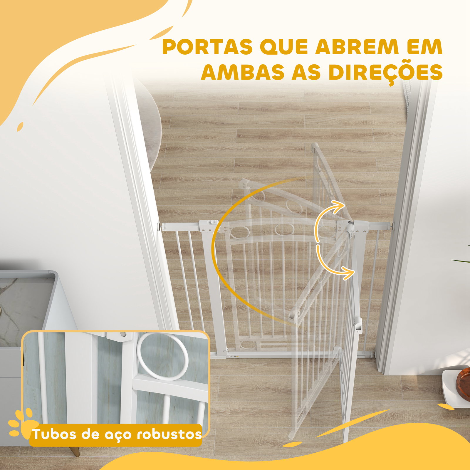 Barreira de segurança para cães com largura ajustável 76-104 cm 2 extensões para escadas e portas 76-104x104 cm branco