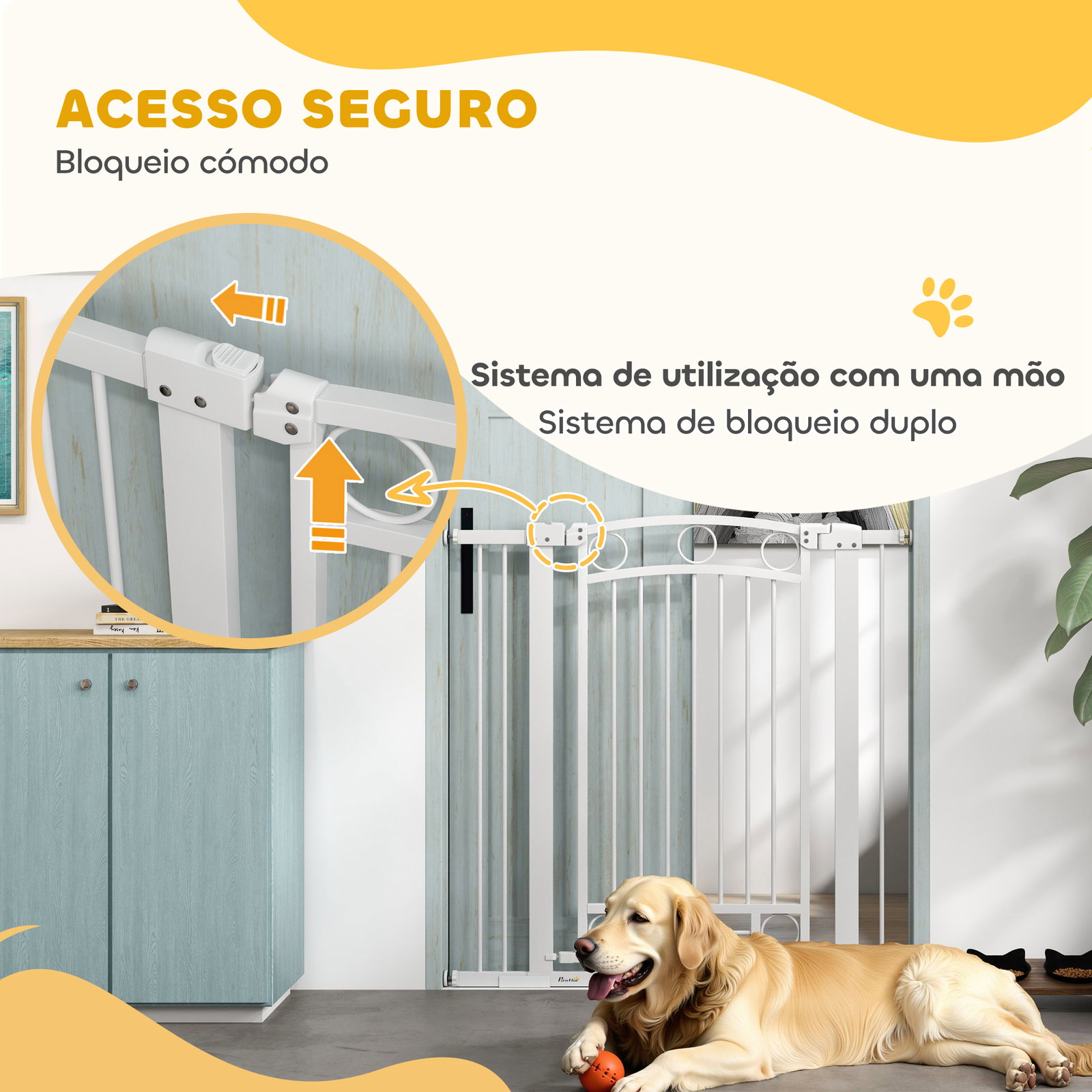 Barreira de segurança para cães com largura ajustável 76-104 cm 2 extensões para escadas e portas 76-104x104 cm branco