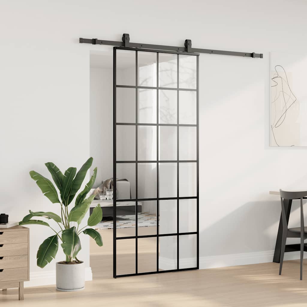 Porta deslizante c/ conj. ferragens 90x205cm vidro esg preto