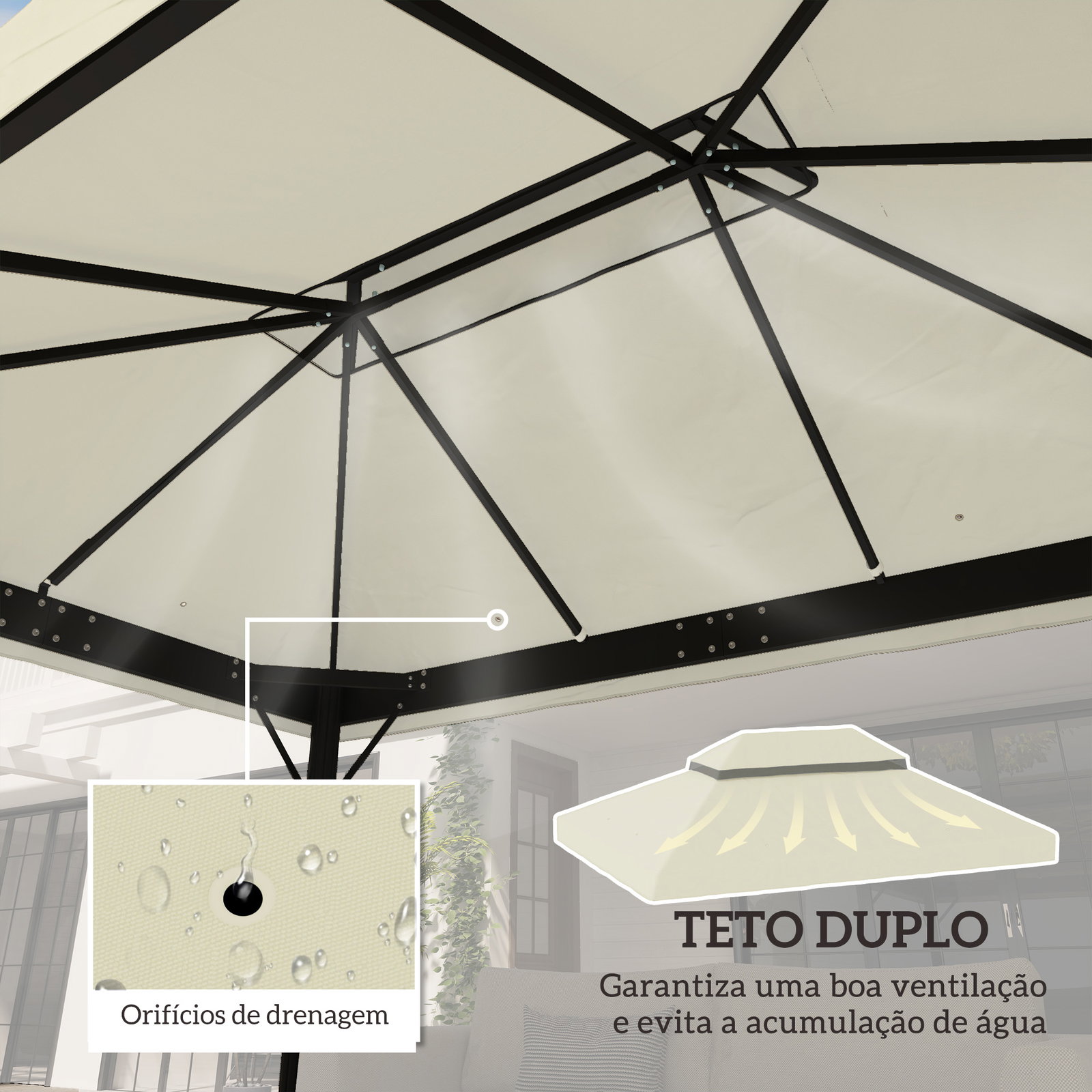 Toldo de substituição para pérgola 4x3 m toldo para pérgola com teto duplo e proteção UV 30+ creme