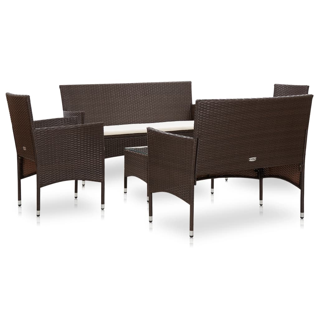 5 Pcs conjunto lounge jardim c/ almofadões vime PE castanho