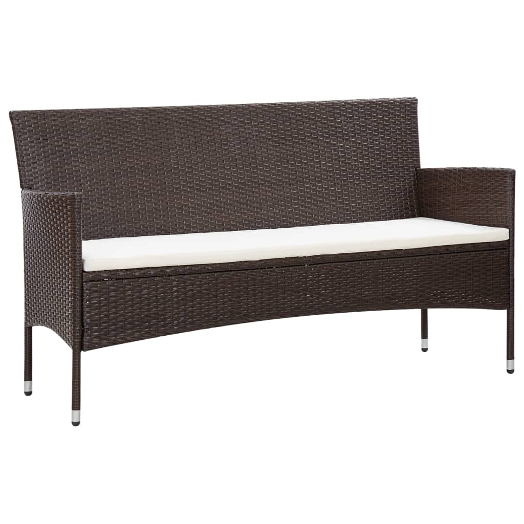 5 Pcs conjunto lounge jardim c/ almofadões vime PE castanho