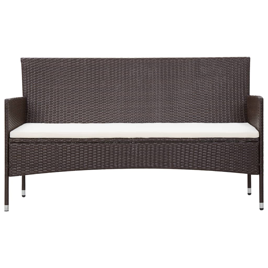 5 Pcs conjunto lounge jardim c/ almofadões vime PE castanho