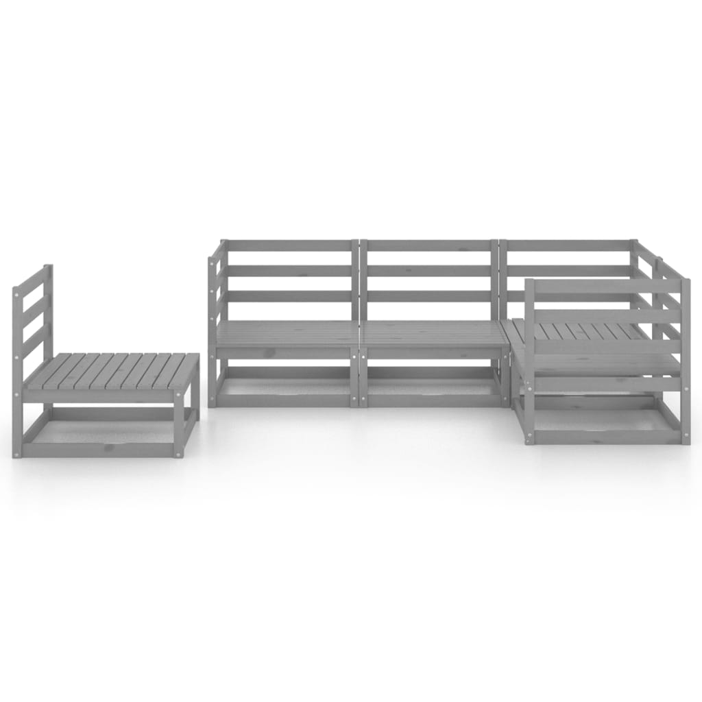 5 Pcs conjunto lounge de jardim pinho maciço cinzento