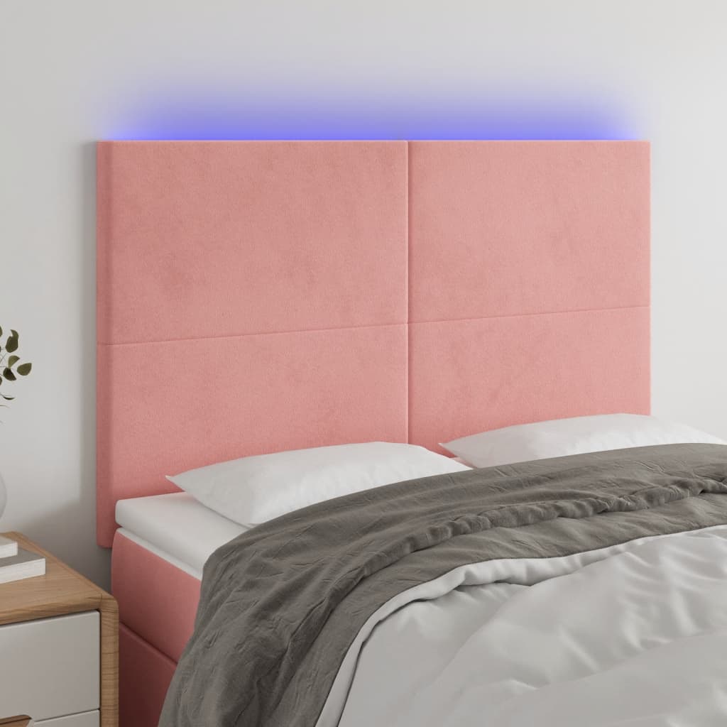 Cabeceira de cama c/ luzes LED veludo 144x5x118/128 cm rosa