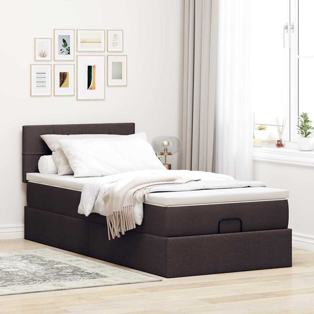 Cama otomana com colchão 100x200 cm tecido castanho escuro