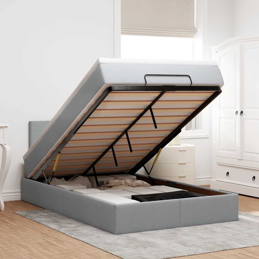 Cama otomana com colchão 120x190 cm tecido cinzento claro